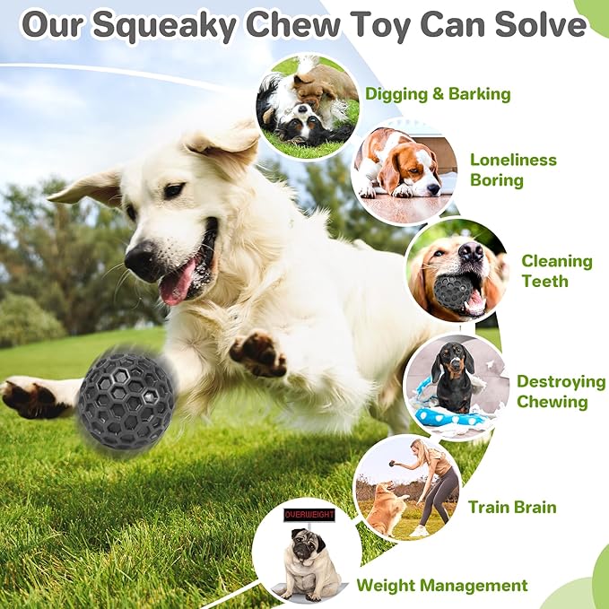 DISSKNIC Indestructible Squeaky Dog Balls, Dog Toys for Aggressive Chewers Large Breed for Relieving Anxiety, Tough Dog Chew Toys Balls for Aggressive Chewers, Outdoor Squeaky Dog Toys for Large Dogs