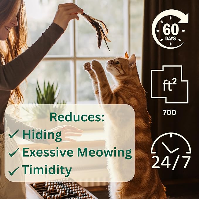60-Day Cat Calming Diffuser Kit – 2-Pack | 2 Pheromone Diffuser + 2 Refills (48ml Each) | Reduces Anxiety, Spraying, Scratching & Meowing | Timer Modes to Extend Refill Life