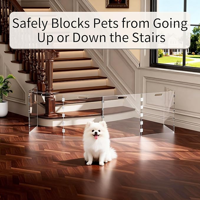 Clear Acrylic Dog Gate, Freestanding Pet Gate for Doorways Indoor, Foldable Acrylic Dog Playpen No Drilling (Clear, 6-Panel)