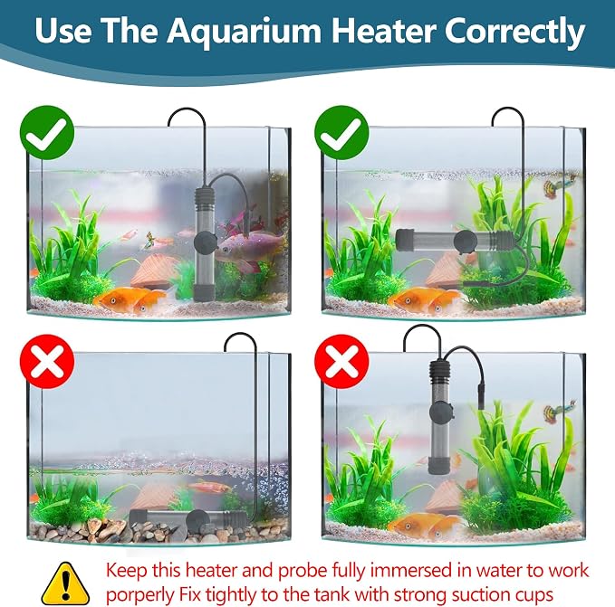 Small Aquarium Heater 100W Submersible Fish Tank Heater for 10-25 Gallons, Dual LED Display Temperature Controller, Suitable for Saltwater and Freshwater, Mini Water Heater for Betta/Turtle Tank