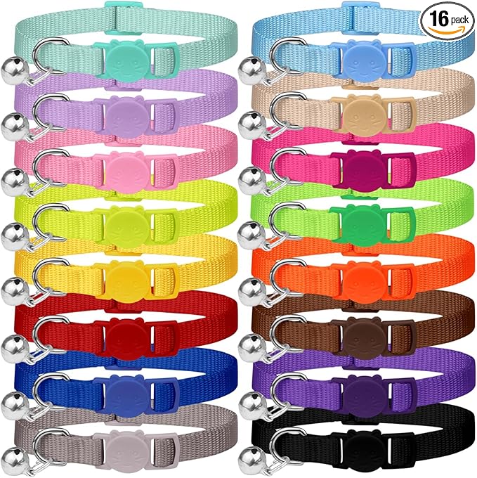 16 PCS Breakaway Cat Collars,Kitten Collar with Bell Cat Collars for Boy Girl Cats Breakaway Collar for Cats 6-9 Inch