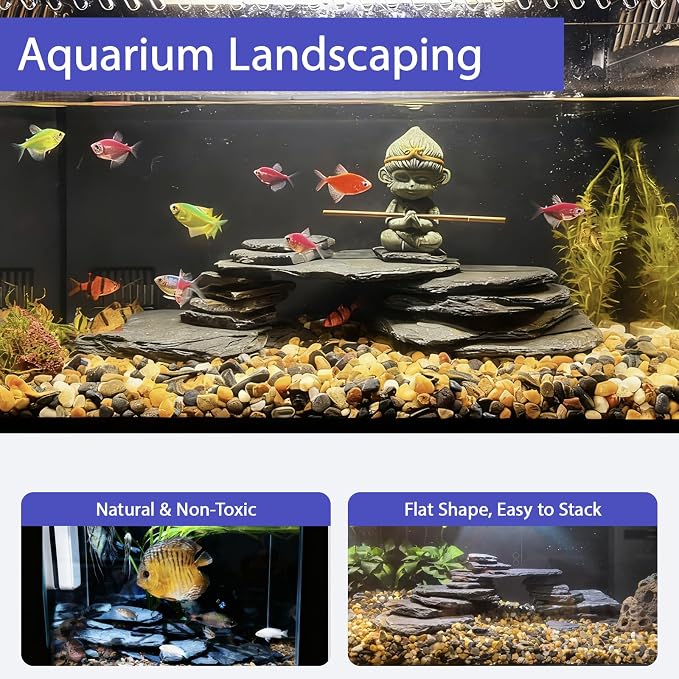 Natural Slate Rocks 2-6 Inches Aquarium Rocks 10lb Natural Stones for Fish Tank Aquascaping Reptile Terrarium Landscaping Decor