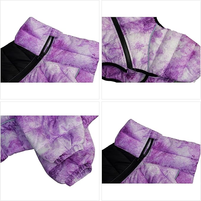 Micai Dog Warm Jacket, 4-Legs Covered Waterproof Windproof Reflective Vest, Zippered Adjustable Outdoor Snow Jacket for Small to Large Dogs - Purple M