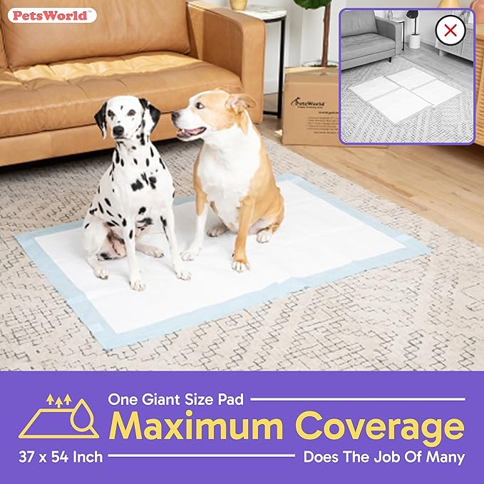PetsWorld Enormous Dog Pee Pads 37"x54" 600 Count – XXXL Pet Pee Pads for Giant Dogs & Pets, Heavy Duty Leak-Proof Dog Training Pads, Super Absorbent Quick-Dry Potty Pads with Adhesive Tabs