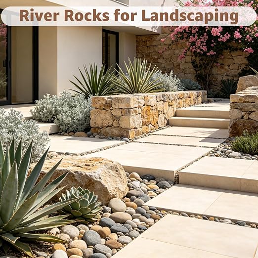 5lbs Natural Large River Rocks, 3"-4" Premium Pebbles, Decorative Stones | Water-Washed, Hand-Picked, for Fish Tank, Garden, Paving, Fountain, Walkways and Outdoor Landscaping Pathways, Backyard