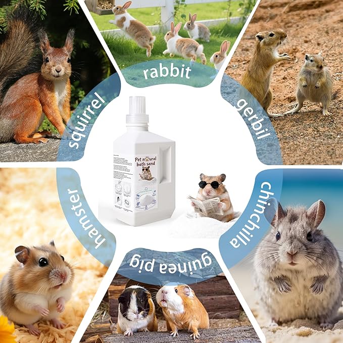 3.3lb Unscented Hamster Sand Bath, Natural Dust Bath Sand in Leak-Proof Bottle for Syrian & Dwarf Hamsters, Gerbils, Chinchillas Small Animals