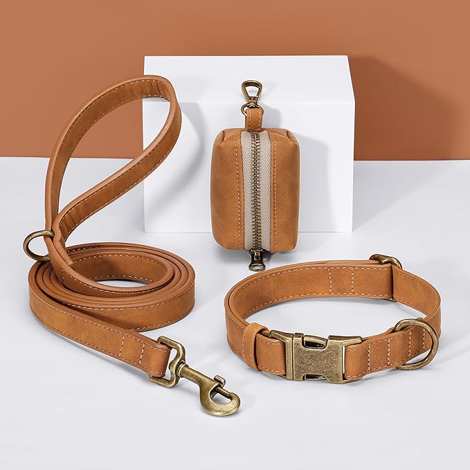 Didog Soft PU Leather Dog Collar, Stylish Quick Released Dog Collars for Large Dogs, Easy Clean Adjustable Pet Collar for Daily Walking, Light Brown, XL Fit 20-26" Neck