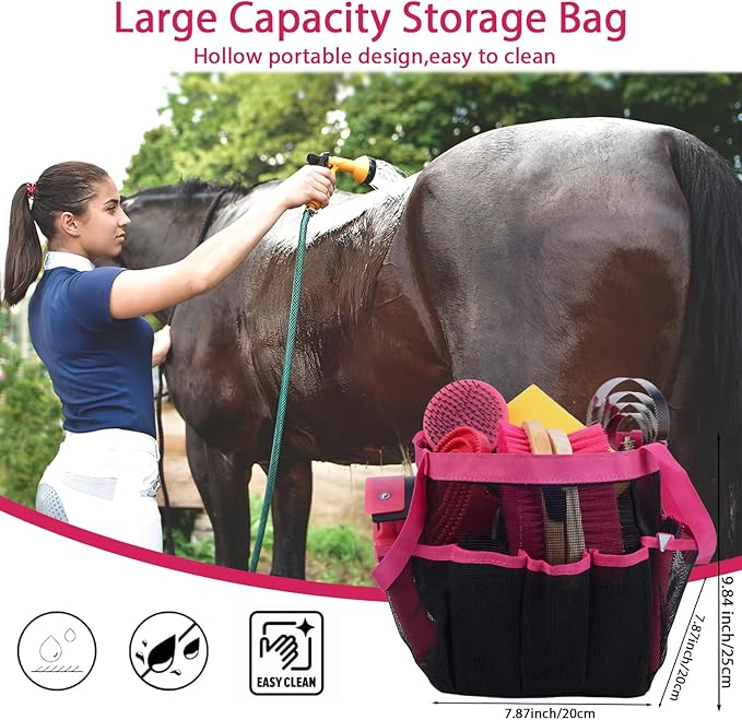 Horse Grooming Kit 13 Piece, Horse Brushes for Grooming Supplies with Tote Bag, Horses Tack Brush Set for Effective Grooming and Cleaning, Gift for Horse Riders Beginners (Pink)