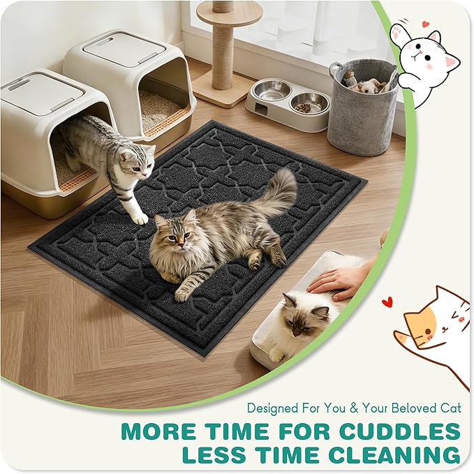 Yimobra Cat Litter Mat, 24"x20" Litter Mat with Litter Lock Mesh, Soft Cat Litter Mat Litter Trapping Mat, Easy to Clean, Non-Slip, Water Resistant, Litter Free Floors, Black