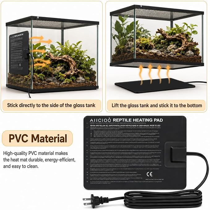 Aiicioo Reptile Heating Pad - Hermit Crab Heater Heat Mat for Reptiles Snake Lizard Terrarium 8 Watt