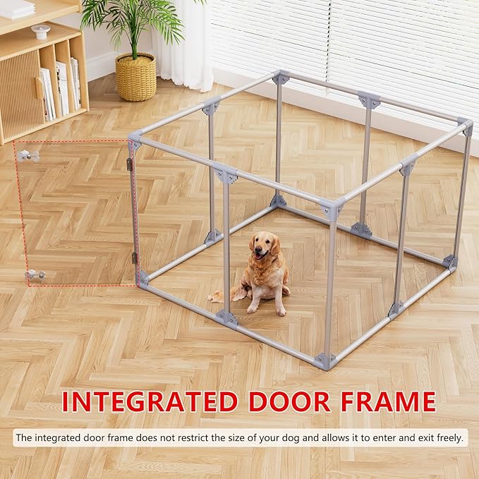 Clear Acrylic Dog Playpen, 8 Panels 29.5 Inch Tall Indoor Pet Play Pen with Door, Transparent Puppy Fence for Small Dogs, Dog Fence Crate Kennel Whelping Cage