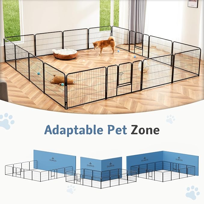 DUMOS Dog Playpen Indoor, Metal 24 Inch 24 Panels Foldable Pet Fence with Door, Outdoor Small Medium Large Dog Puppy Portable Exercise Play Pen for RV Camping, Trips, Play Yard