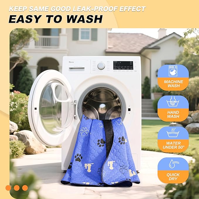 WanpeeGoo Washable Pee Pads, Puppy Pee Pad for Dogs, 1 Pack Absorbent Reusable Training Dog Pads Pet Puppy Pads, Non-Slip Potty Pads for Whelping, Playpen, Crate, Bed, Blue 63"x63"