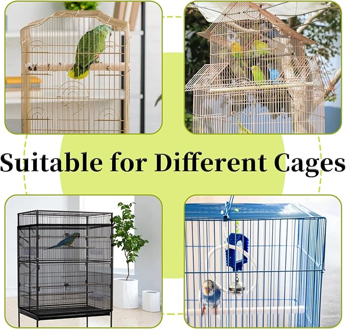 Daoeny 2PCS Bird Cage Seed Catcher, Large Bird Cage Cover, Adjustable Soft Airy Nylon Mesh, Birdcage Cover Skirt Seed Guard for Parrot Parakeet Macaw Round Square Cages (Black & White)