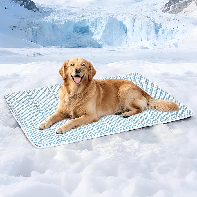 Cooling Dog Mat Q-Max>0.5 - Rapid Cooling Tech, Thin Breathable Crate Pad, Portable Washable Summer Mat, Chill Soothing Fabric - 41"x27" Extra Large Dog, Blue