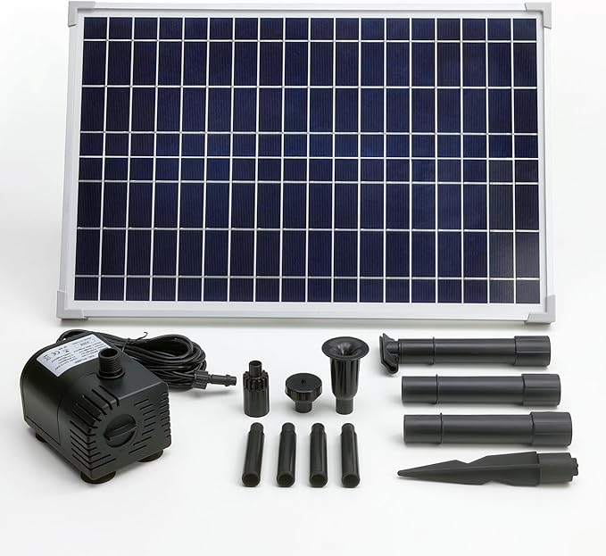 25W Solar Panel with Dry-Run Water Pump KIT (No Backup Battery) | DC Dry-Run Protection Water Pump, 370GpH, 18V 25W Solar Panel, For Fountain, Fish Pond, and Aquarium, No Backup Battery