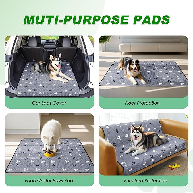 WanpeeGoo Washable Pee Pads for Dogs, 2 Pack Absorbent Reusable Training Dog Pads Pet Puppy Pads, Non-Slip Potty Pads for Whelping, Playpen, Crate, Bed, Grey 36"x41"