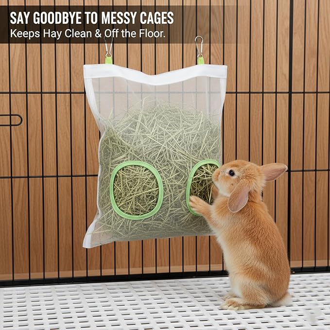 Rabbit Hay Feeder Bag, Chew-Resistant Dual-Hole Slow Dispenser for Bunny & Guinea Pigs 9.8x11inches, 2025 New Model