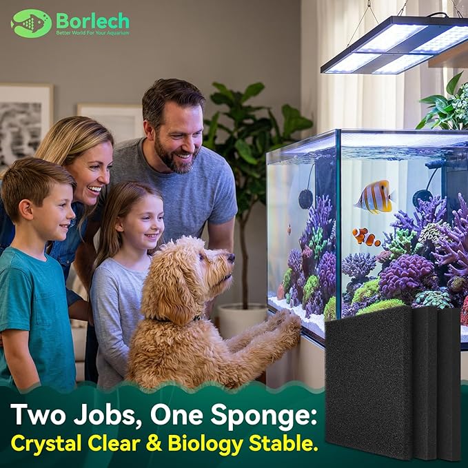 Borlech Aquarium Bio Filter Sponge Pad - Cut-to-Size Aquarium Filter Media for Fish Tank, Pond, Sump - Mechanical & Biological Filtration (18.5"x18.5"x1.6", 35PPI, 2 Pack)