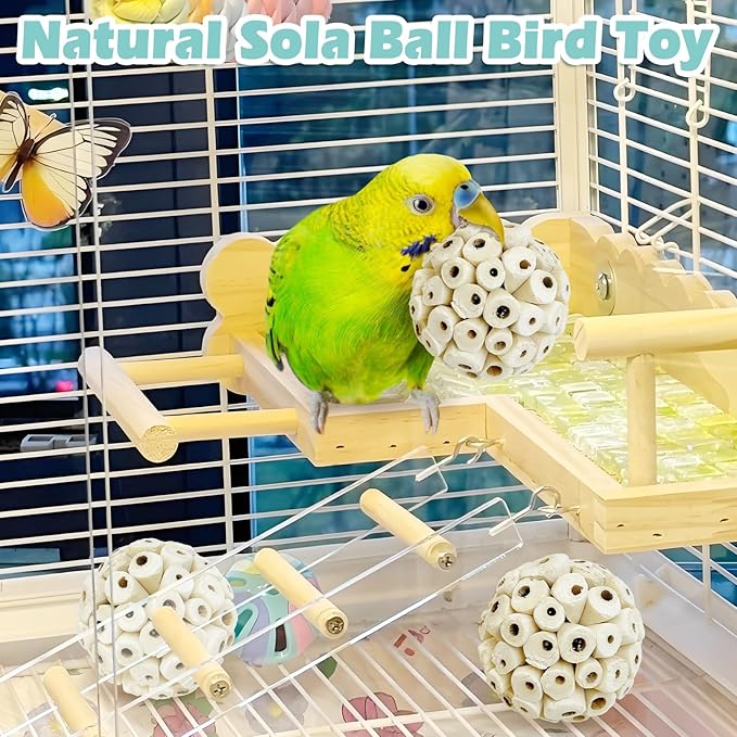 PINVNBY 6 Pack Small Sola Balls Bird Toys Soft & Chewable Bird Chew Ball 2.36" Natural Sola Plant Lightweight Shred Toy for Parakeet Cockatiel Lovebird Budgie and Similar Sizes Pets