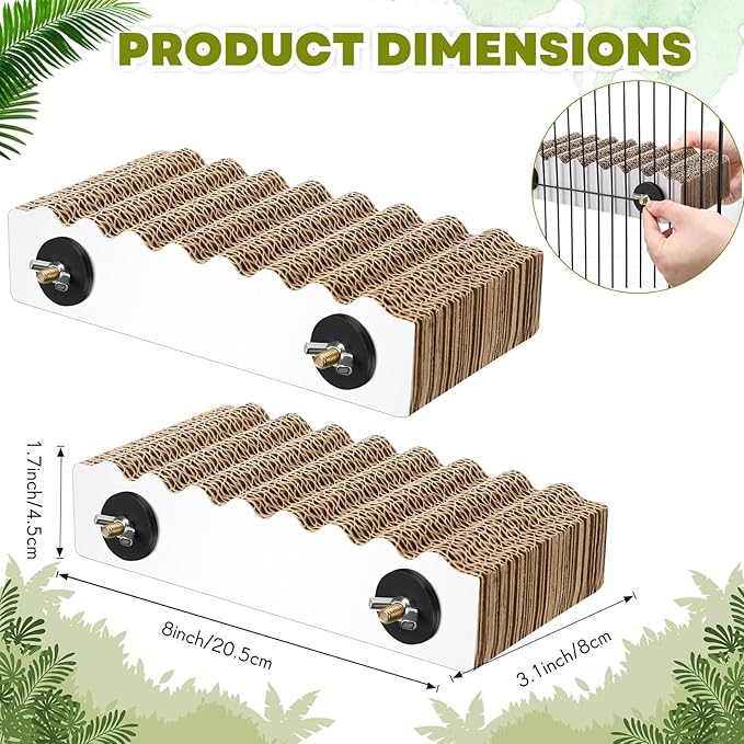 CroBlissful 2-Piece Bird Platforms - Macaw, Small Parakeet, Conure, Budgie - Brown Cardboard Bird Perch - Paw Grinding Stand - Parrot Playground