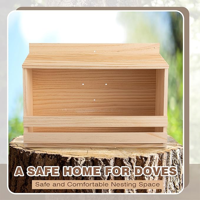 Briwooody Wooden Open Mourning Dove Nesting Box for Outside Dove Bird House 11 H x 14 W x 6 L Inches Bird Nesting and Roosting Platform Hanging Birdhouse Garden Decoration (Flat Roof, Light Brown)