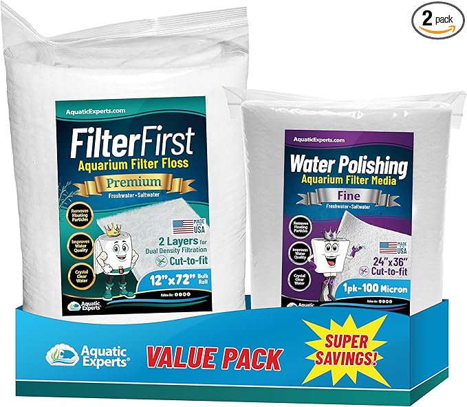 Aquarium Filter Floss for Fish Tank Filters - FilterFirst Aquarium Filter Pad - Media Roll for Crystal Clear Water, Aquatic Experts, 3/4" - 1" Thick (12 Inch Wide, Value Pack)