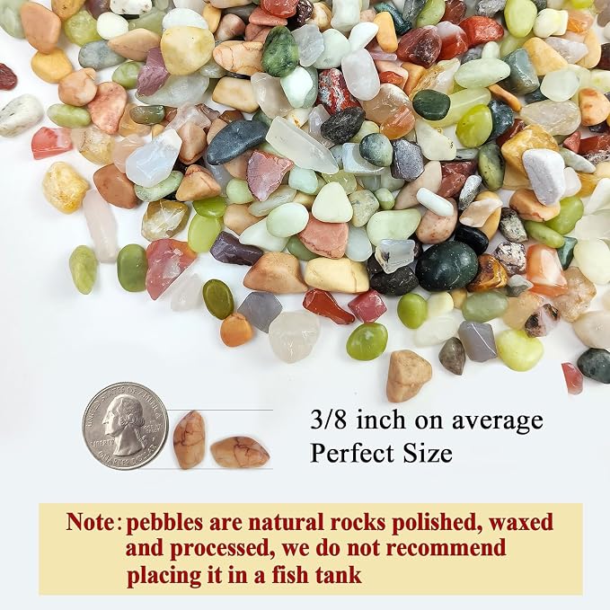 FANTIAN 2 Pounds Pebbles for Plants, 3/8 Inch Succulent Rocks, Decorative Polished River Rocks for Plants Indoor, Vases, Cactus Planters, Bird Bath, Craft and Fairy Garden