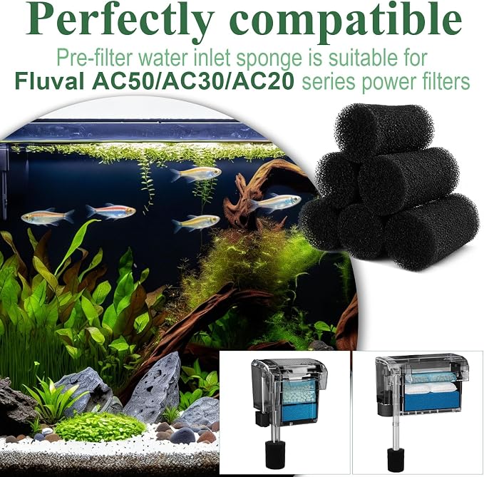 6 Pack Aquarium Pre Filter Intake Sponge Replacement for Fluval AC20/AC30/ AC50 Power Filter, for Use in Freshwater & Saltwater Aquariums