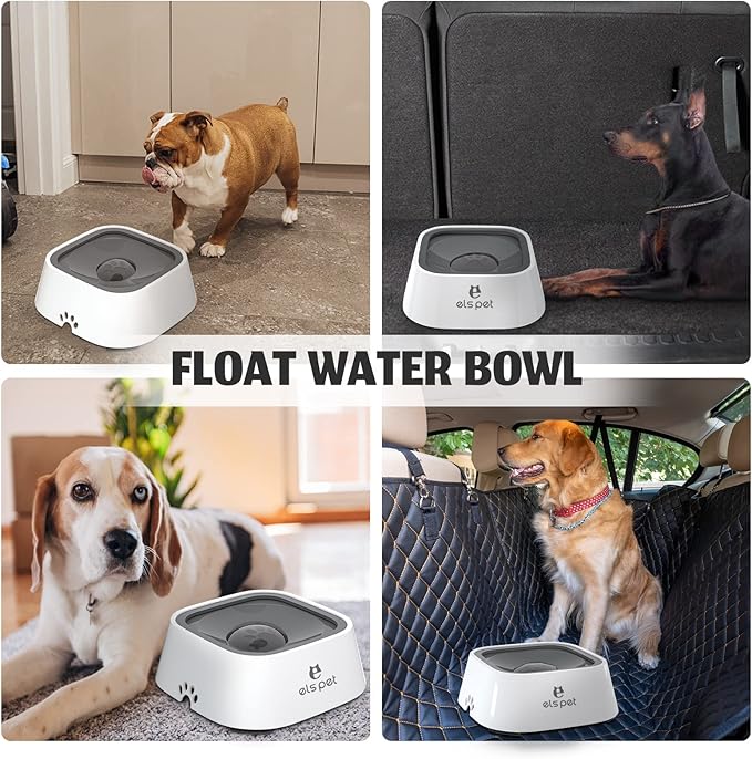 ELS PET Travel Bowl, No Spill, No Drip Slow Water Feeder/Dispenser for Dogs, Cats, 35oz/1L, Splash Proof Travel Bowl for Crate and Car, Keeps Floor & Beard Dry, Dishwasher Safe (Grey)