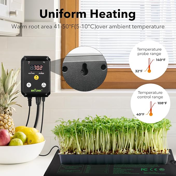 BN-LINK 20" x 20.75" Seedling Heat Mat with Thermostat Controller Combo Set | Plant Heating pad for Seed Starting with Temperature Control, Warming Mat for Indoor Growing, Plants Germination, ETL Listed