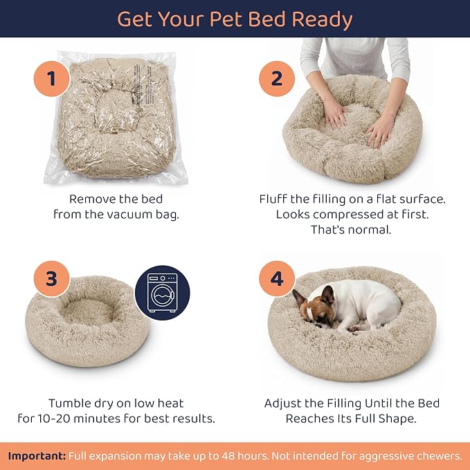 Donut Dog Bed - Premium Comfort for Anxiety Relief - Fluffy & Calming Design with Ultra-Plush Support | Cozy Round Dog Bed with Super Soft Circle Style (Cream, Large)
