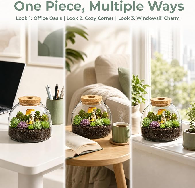 Milisten Glass Terrarium Jar with Cork Lid, 5.9×5.3 in Desktop Hydroponic Plant Container, Air Plant Propagation Vase for Home Office Decor & Miniature Garden Display
