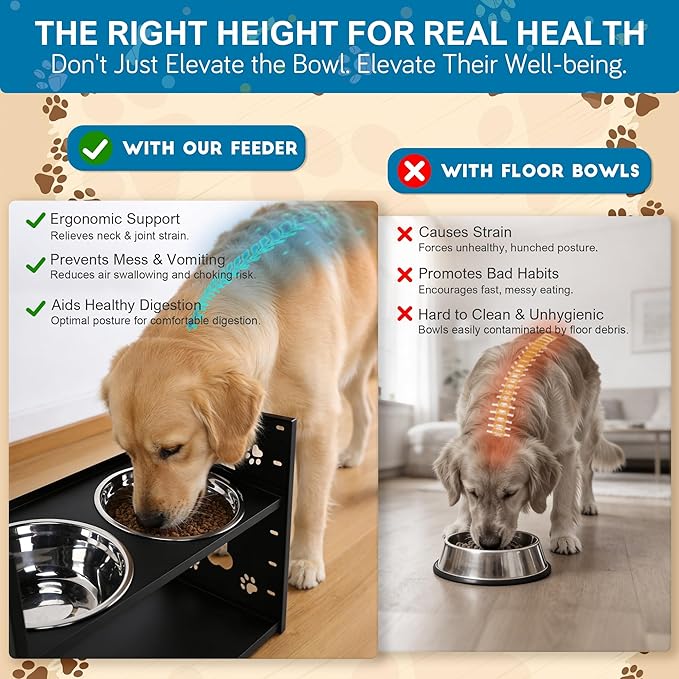 FORUP All-Metal Elevated Dog Bowls, Heavy Duty Cold-Rolled Steel Frame, 6-Height Adjustable Raised Feeder Stand with 2 Stainless Steel Bowls, Anti-Slip Rubber Feet for All Breeds (2.5"-12.2")