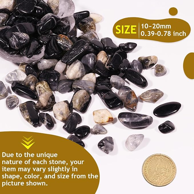Black Tourmaline Crystal Chips Tumbled Stone 1 lb 600+Pcs Polished Crystal Aquarium Gravel Rocks for Fish Tank, Gardening,Flower Pots,Vase Fillers,Indoor Water Fountains,Landscaping