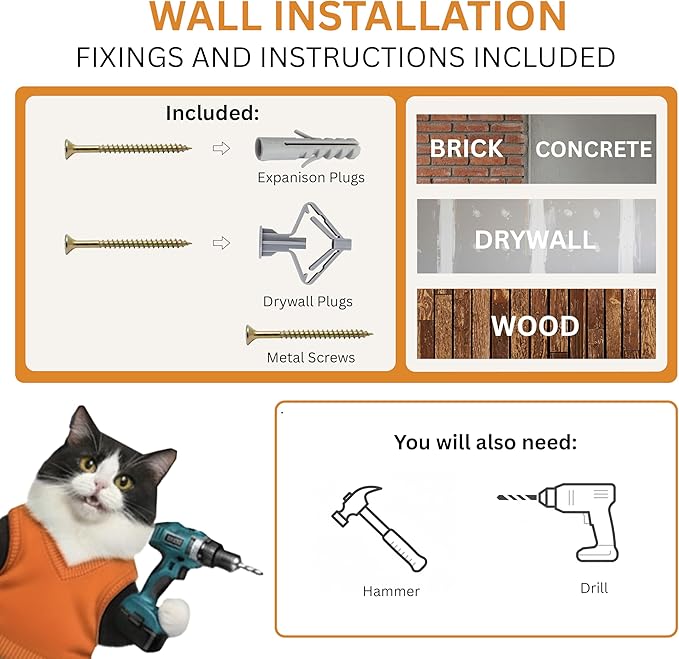 INICIO Cat Wall Stairs - Set of 3 Wall Steps for Cats to Climb with Fixtures, 8.7"x4.7" - Floating Steps for Climbing or Playing - for Kittens and Adult Cats, Dark Brown