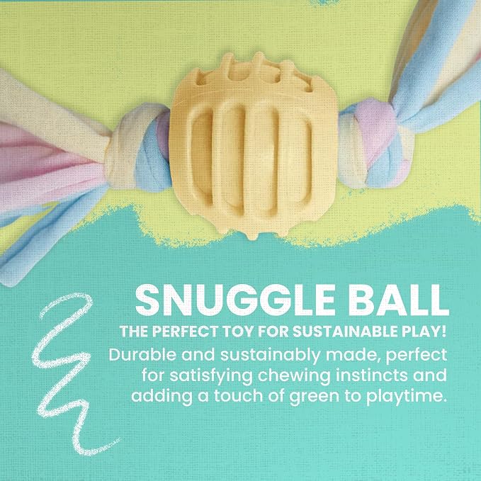 Snugarooz Snuggle Ball Yellow Dog Toy – TPR with Braided Cotton Rope – Aids Dental Health – Durable for Chewing & Fetch Play - Made from Recycled Materials