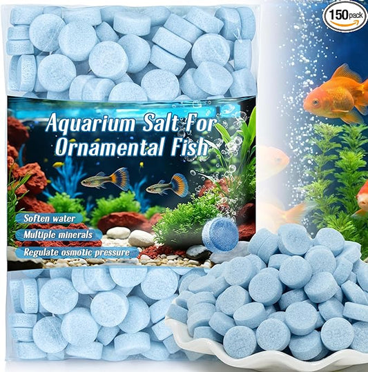 MAQIHAN 150 Tablets Aquarium Salt - Aquarium Salt Freshwater for Freshwater Tank Koi Pond Salt for Koi Fish, Goldfish, Guppies, Mollies, Scats, Monos
