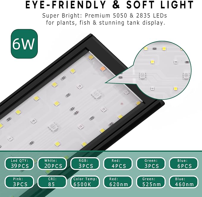 24/7 LED Aquarium Light for 8-12 Inch Plant & Fish Tank, 12-Color & Gradient & Full Spectrum with Auto On/Off, Brightness, Sunrise-Daylight-Moonlight, Extendable Brackets for Freshwater IP68