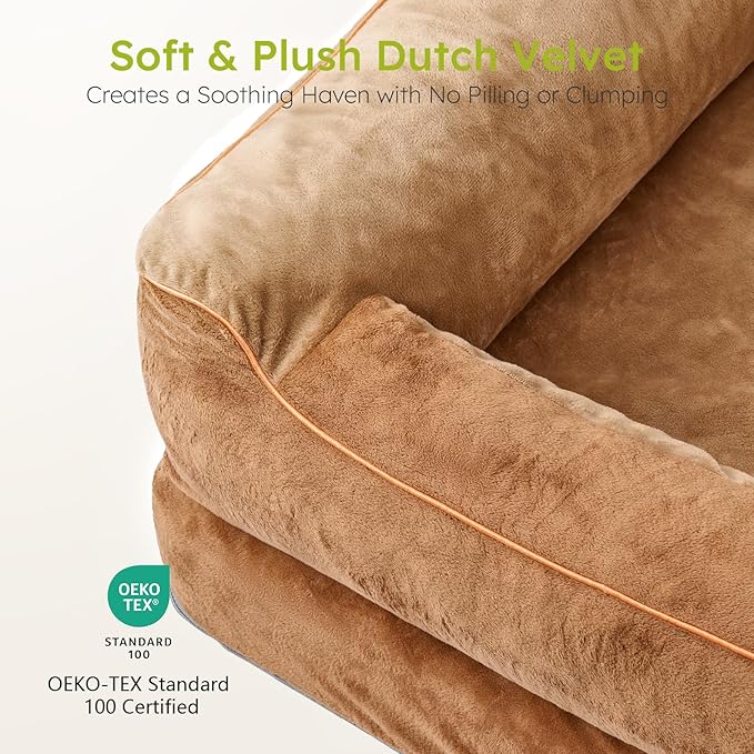 CWAWZ Jumbo Dog Bed for Extra Large Dogs, Orthopedic Dog Bed with Cooling Gel Memory Foam, Waterproof Pet Bed with Removable Washable Cover, 45" Pet Sofa Couch Dutch Velvet with Bone Toy, Brown