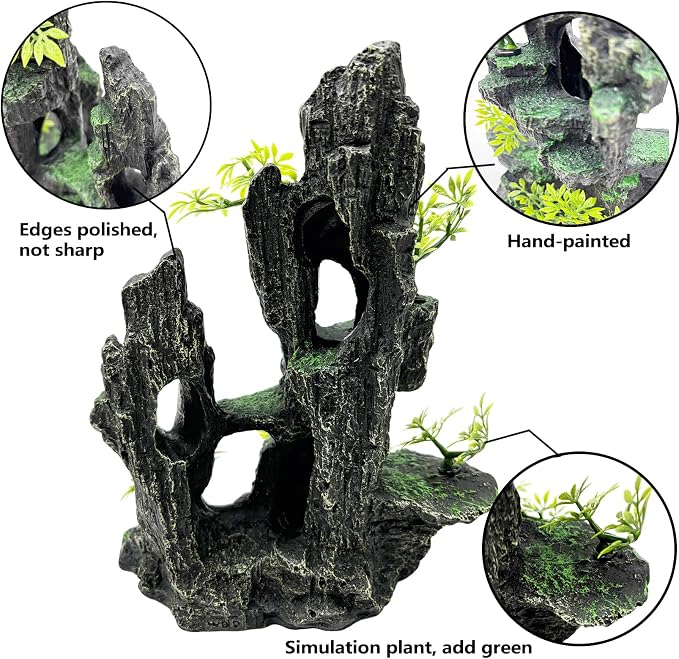 Tfwadmx Aquarium Mountain View Moss Tree Rock Cave Fish Tank Stone Ornament Landscape Decoration with Small Plants