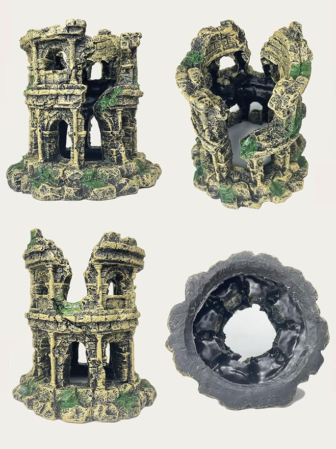Fish Tank Decor - Antique Roman Column Ruin Decor for Aquarium, Hideout with European Castle Texture for Betta, Guppy, Shrimp - Safe Aquatic Decoration, Fish Hiding House（Cylinder）
