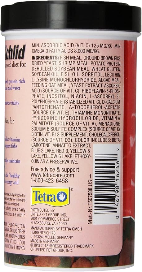 TetraCichlid Cichlid Flakes 2.82 oz, Fish Food, Clear Water Advanced Form | Daily Diet For Top & Mid-Water Cichlids, Protein-Rich Flakes Promote Optimal Health, Clear Water Formula Does Not Cloud Water