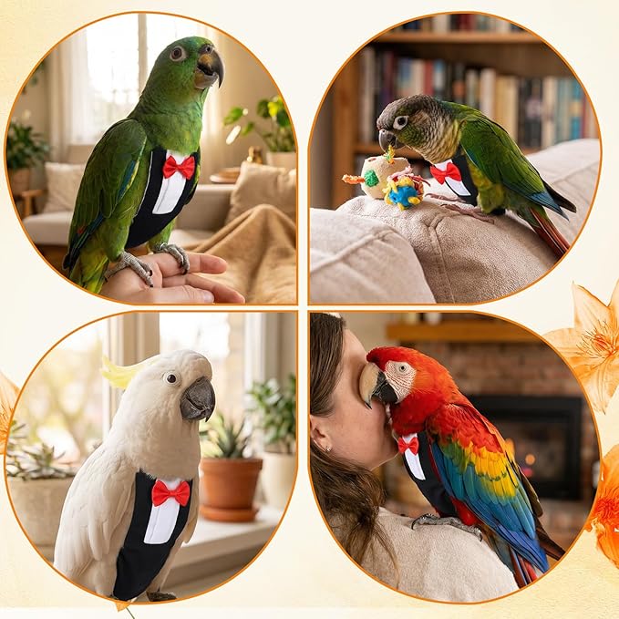 Bird Diaper Harness Flight Suits, Cockatiel Diaper Cute Parrot Pants Urine Wet for Cockatiel Conure Macaw Parakeet, Bird Diapers Reusable Parrot Clothes for Wedding Birthday Cosplay Photo