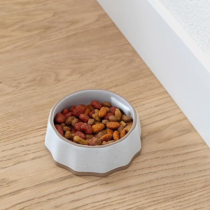Fringe Studio Speckled Bone Small Sculpted Ceramic Pet Bowl W/Exposed Clay (5.25" Diameter x 1.75" H, 10 fl.oz.), PetShop Collection (779SM001)
