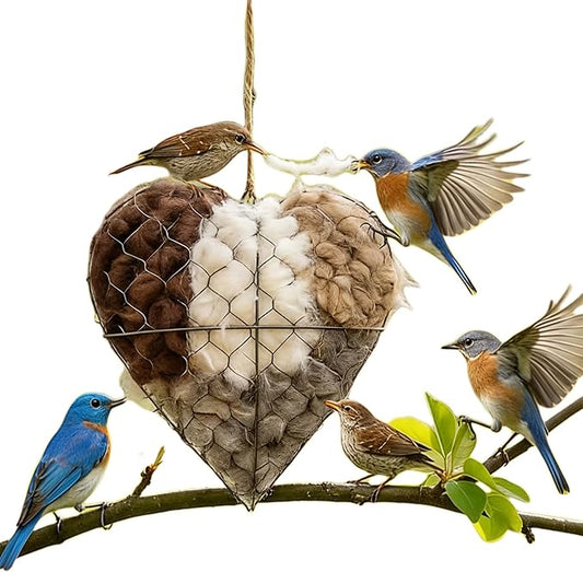Handmade Alpaca Fiber Bird Nest Heart,Natural Nesting Material, Winter Nesting Material for Wild Birds and Hummingbirds | Garden Decoration, a Gift for Bird Lovers