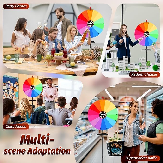 GADFISH 24-inch Spinning Prize Wheel, Ajustable 37"-65" Height Spin Doodle Game Spinner, Storable Prize Wheel Spinner with Stand, Wheel of Fortune Game, 14 Colors