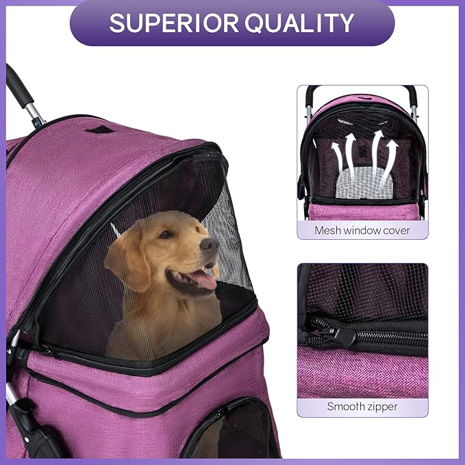 BestPet Pet Stroller Dog Cat Jogger Stroller for Medium Small Dogs Cats Folding Lightweight Travel Stroller with Cup Holder (Purple, 4 Wheels)