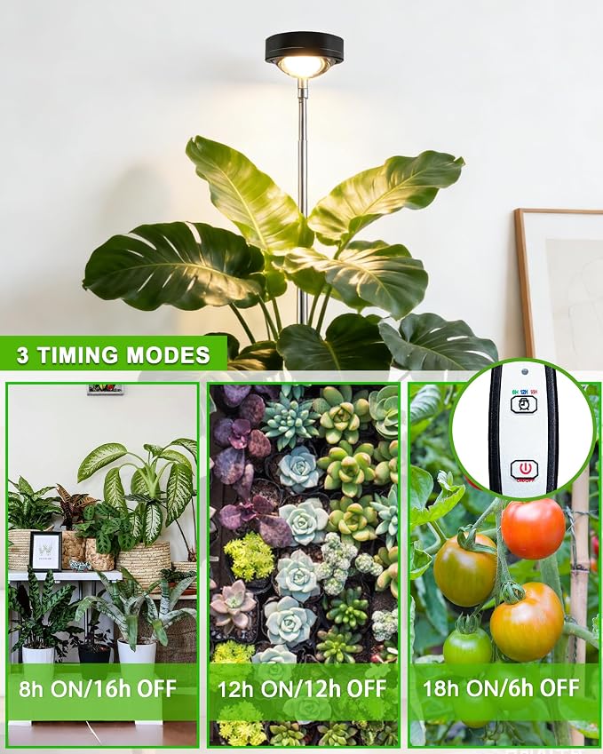 Plant Grow Light, LED Growing Light Full Spectrum for Indoor Plants,Black Magnifying Glass Plant Lights,Height Adjustable, Automatic Timer, 5V Low Safe Voltage,Idea for Large