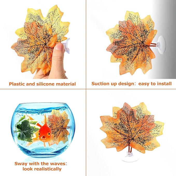 Patelai 9 Pcs Betta Hammock Bed Leaf Silk Plants Aquarium Pad 9 Style Aquarium Fish Tank Plant Leaves Decorations with Suction Cup for Resting Simulating Habitat, Betta Playing 、Spawn Breed